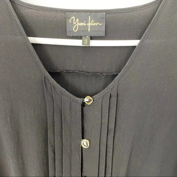 Yumi Kim Silk Dress Womens Size Small Black Tie Waist Button Down Top - Picture 3 of 10